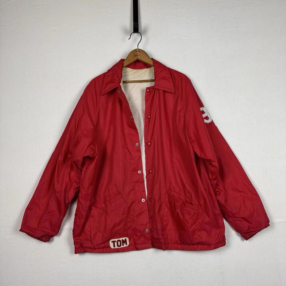 Vintage Mentor High School‎ Snap Button Up Coach Jacket Nylon Red White Large
